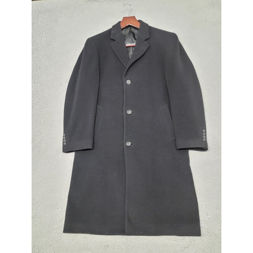 Chaps Coat Mens 40R (Fits 46R) Black Wool Blend Single Breasted Overcoat Winter‎